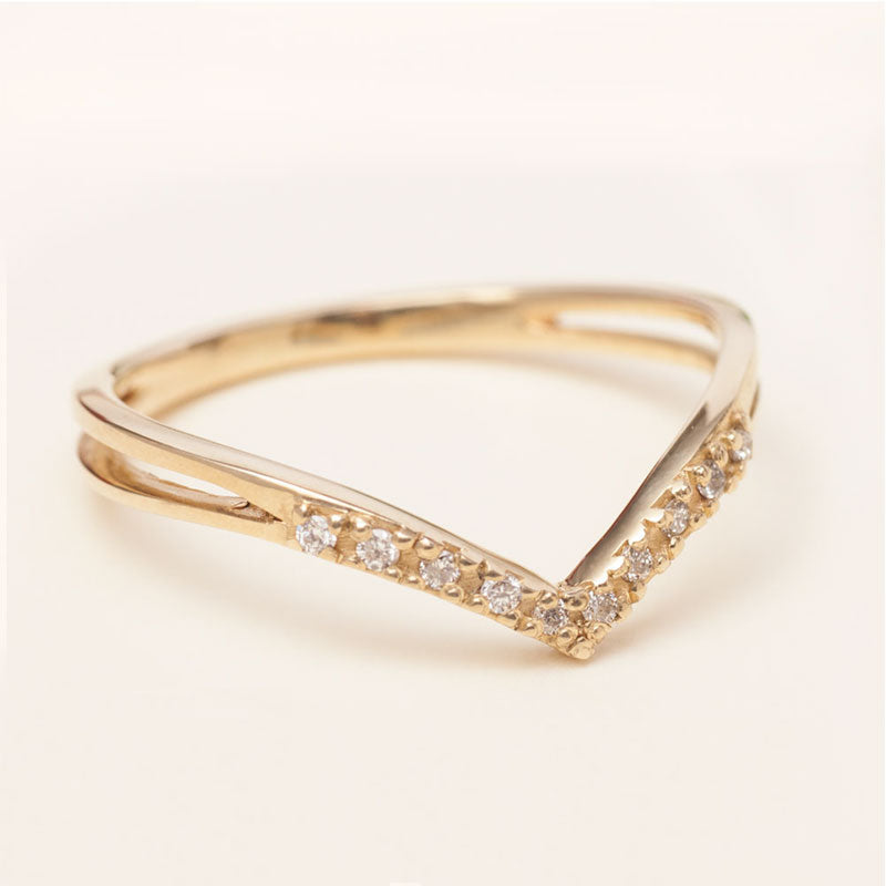 14K Gold Chevron V-Ring with diamonds 10 | one2threejewelry.com