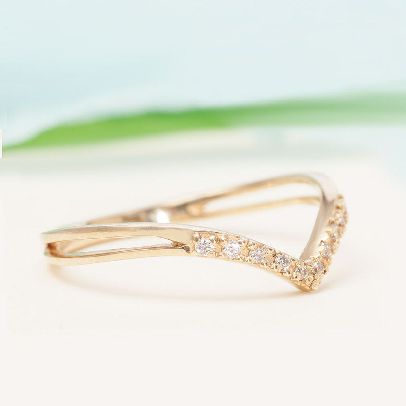 14K Gold Chevron V-Ring with diamonds 6 | one2threejewelry.com