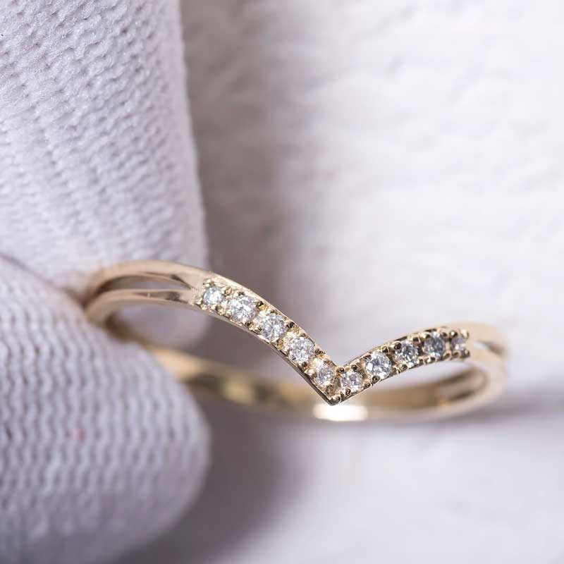 14K Gold Chevron V-Ring with diamonds 9 | one2threejewelry.com